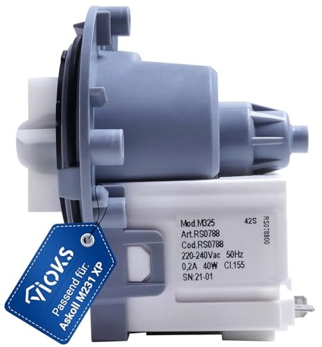 VIOKS Bomba de Desagüe 40W de Repuesto Para Askoll M231 XP 290735 290875 AEG Electrolux 53188943574 - Fijación de Tornillo Planchado Para Aguas Residuales Lavadora AEG