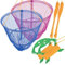SF 2 Packs Portable Crab Drop Net with Net Bait Bag & Rope & Line Handle for Crabbing Catch Fish Prawn Crayfish Lobster (1 Pink+1 Blue, W30cm x H25cm)