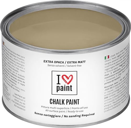 I LOVE CHALK PAINT farbe Lehm 375 ml - Kreidefarbe für möbel, wände und gegenstände ohne schleifen - Lösungsmittelfrei und formaldehydfrei - Wasserbasierte dekorationsfarbe mit kreideeffekt