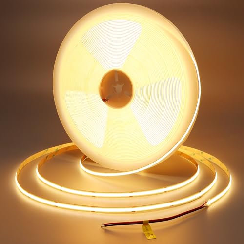 TOPAI 48V COB LED Streifen 20M Warmweiss, Sehr Hell 15000Lm, 160W/Rolle, Selbstklebend Flexible 3000K LED Strip, CRI>93 8mm Breite Schneidbar LED Band (Produkt ohne Netzteil)