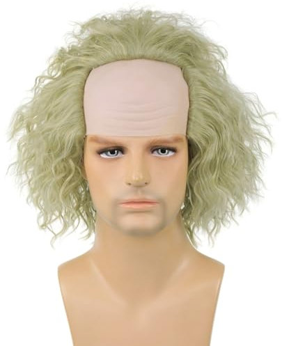 bi bi hou Herren Beetle J'uice Michael Cosplay Perücke Grün/Grau Gelockte B'eetleJuice Verkleidung Michael Cosplay Wig Weihnachten Halloween Karneval Party Bühnenauftritt Kostüm Zubehör Perücke