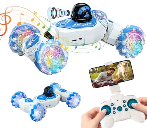 OBEST Ferngesteuertes Auto RC Truck mit Kamera 1080P WiFi Übertragung 2.4Ghz, Doppelseitige Rotierende Off-Road Twist Car 360° Flips mit Licht und Musik, Truggy für Erwachsene und Kinder
