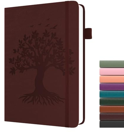 Dzhzal Liniertes Tagebuch Baum des Lebens, A5 Liniert 120 g/m², Dickes Tagebuch, 365 Seiten, Leder-Hardcover, Tagebuch für Frauen und Männer, Schreibnotizbuch mit Stiftschlaufe und Innentasche
