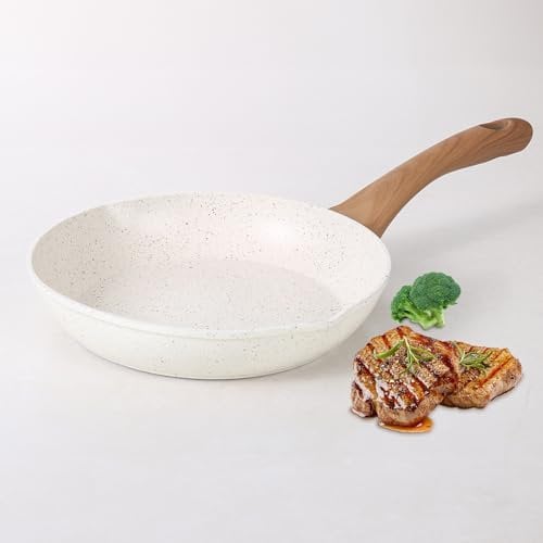 Homesbrand Nonstick Frying Pan 28cm, with Non-Stick Coating and Soft Touch Handles, Compatible with All Stovetops, Egg Frying Pan, White