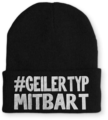Beanie Geiler Typ mit Bart Wintermütze Mütze mit lustigem Spruch, Farbe: Black