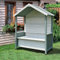 FQMYLTYN Außenholzbank mit Lagerschrank, Gartenhofbank mit Armlehnen, gewölbte Pergola-Lagerbank mit Dach, für 2 Personen, Allwetter-Terrassenbank