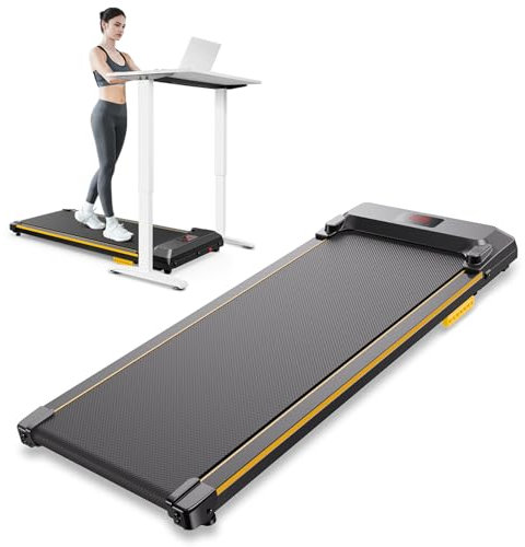 UREVO Under Desk Treadmill 1-6 km/h, Portable Walking Pad with built-in Wheels, Compact Treadmills for Home with Double Shock Absorption, Remote Control and LED Display