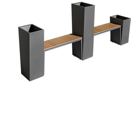 Bank mit Pflanzkasten, Kombinationsset aus erhöhter Pflanzbank und Gartenbank von Outdoor Metals. Großes, erhöhtes Gartenset for den Außenbereich, bestehend aus 2 Bänken und 3 unterschiedlich hohen Pf