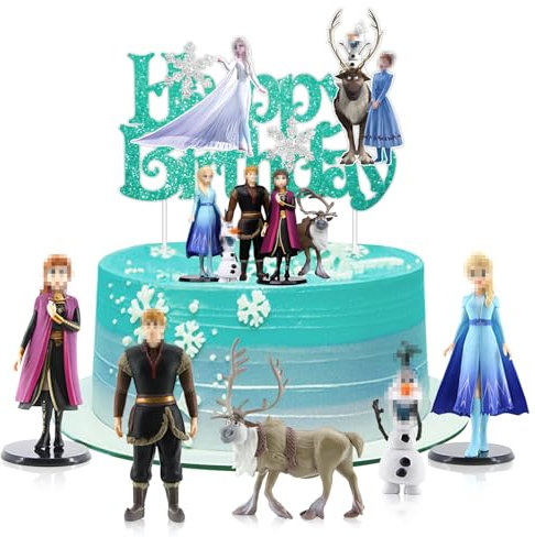 OVOparty Frozn Tortendeko mit Figuren, Eiskönign Kuchen Deko Junge, Els Cake Toppers Kindergeburtstag, Happy Birthday Topper für Kinder Geburtstag Party Kuchen Dekoration (B)