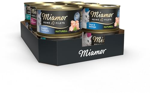 Miamor - Feine Filets Naturelle Mixpaket 1 | Nassfutter für ausgewachsene Katzen mit Filetstückchen im eigenen Saft. Fettarmes Ergänzungsfutter in der Dose ohne künstliche Zusätze | 12x80g