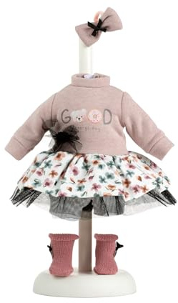 Llorens 1025909 Puppenkleidung für 35 cm Puppen, Kleider-Set mit blumigen Tütu und niedlicher Schleife inkl. Socken und Pullover, Puppenzubehör