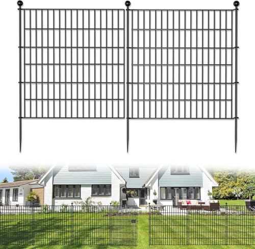 HEYOUTH Teichzaun, Gartenzaun,Steckzaun Metall,10 Zaunelemente(75 * 81cm)+11 Befestigungsstäben,Gitterzaun, Freigehege,Tiergehege Freigehege zaun für hunde (Ohne Schloss)