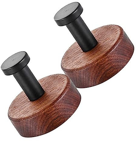 HOLIDYOYO Ganchos De Madera De Nogal Rústicos Para Colgar Toallas y Ropa, Autoadhesivos Sin Taladro, Resistentes y Decorativos Para Baño y Cocina, Juego De 2 Piezas