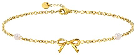 Elegance 11 designs Gold Schleifenarmbänder für Frauen mit Perlentrend, dünnes zierliches Gold süßes Charm Armband wasserdichtes Edelstahl Sommer Schmuck Geschenk für Frauen