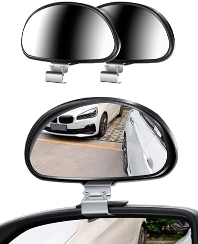 2 STÜCKE Auto-Toter-Winkel-Spiegel, Rundes HD-Glas mit gerahmtem konvexem Rückspiegel mit verstellbarem Weitwinkel-Sauger für Autos, SUV und LKW (Schwarz-halbkreisförmig)