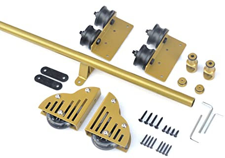 Gold Library - Soporte horizontal de pared con polea ajustable para biblioteca (escalera no incluida), incluye rodillos de suelo, diseño elegante