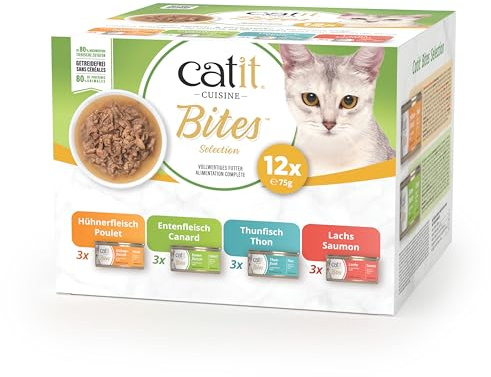 Catit Cuisine Bites, Grain-Free Wet Cat Food for Adult Cats, Variety Pack | Grain-Free. Real Meat in Gravy.