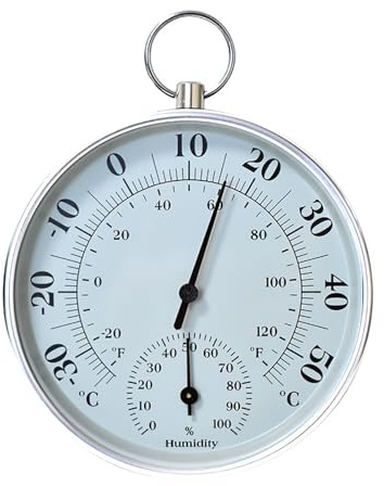 Indoor Outdoor Thermometer Hygrometer, 4-Inch Brass Temperature Gauge with Stand, Dial Weather Monitor for Home Patio,