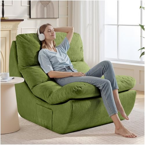 NOFFA Sitzsack Knochenloser Lounge Stuhl, Lesestühle, Bean Bag Stuhl, Memory Foam 1-Sitz Sofa, Lazy Sofa, Liege Couch zum Lesen, Wohnzimmer & Schlafzimmer Schlaf, Keine Montage erforderlich, Grün
