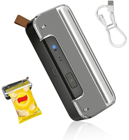 2 in 1 Mini Folienschweißgerät mit Cutter, 2-Stufen Siegelung | Wiederaufladbar, Auto-Off Versiegelungsmaschine mit Magnetfuß für Snack Plastiktüten, Beutel, Snacks