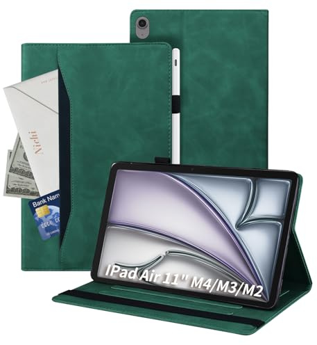Auslbin Funda para iPad Air 11 Pulgadas M4/M3/M2 (2026/2025/2024) iPad Air 5/4 10.9 Pulgadas (2022/2020) PU Protectora Cover con Función de Soporte Carcasa con Soporte Pencil Verde