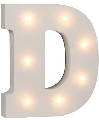 Out of the Blue 57/6077 - Holz Buchstabe D beleuchtet mit 7 LED Lichtern, batteriebetrieben, ca. 16 cm