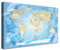 LanaKK – Weltkarte Luxus Ausführung – „Worldmap Frozen” - deutsch - Kunstdruck-Pinnwand auf 4cm Echtholz-Keilrahmen – Globus in blau, einteilig & fertig gerahmt in 120x80cm