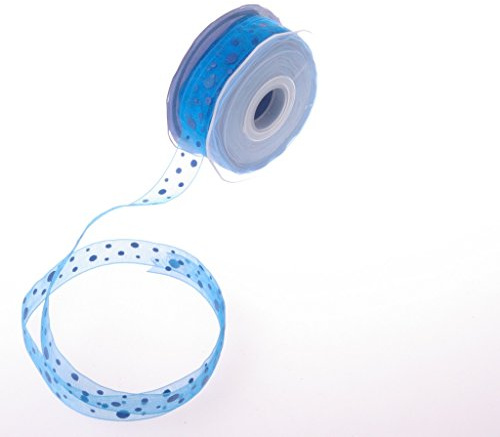 Schleifenband Geschenkband Frühling Sommer Deko Tischdekoration Dekorationsband Basteln Punkte Organzaband mit Pünktchen - blau - 15mm - Rolle 25m - 97731 70-R 15