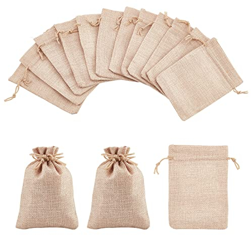 nbeads 50 Stück Jute Geschenktüten, Kordelzug Taschen Beutelchen Jute Säcke Schmuck Beutel Geschenkbeutel Für Weihnachten Hochzeit Party DIY Craft, 13,5~14×9,5~10 cm Beige