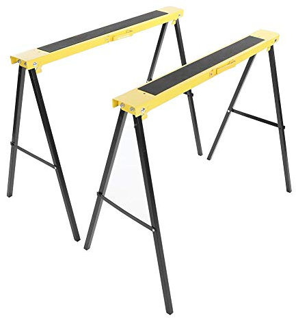 lyrlody Saw Horse,2Pcs Sawing Horse Heavy Duty Folding Steel Trestle Sawhorse Portable Work Support Stands Carpenter Builder Saw Leg Stand Lightweight Non Slip Saw Horse for Sawing Work