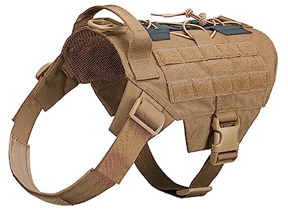 EXCELLENT ELITE SPANKER Taktisches Hundegeschirr Molle für Kleine Mittlere Große Hunde - Militärisches Atmungsaktives No Pull Hundegeschirr (Braun-S)