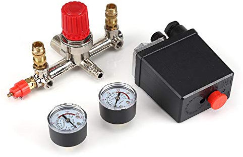 Air Compressor Switch, Air Compressor Pressure Control Switch Valve Regulator 90-120 PSI with Double Gauges