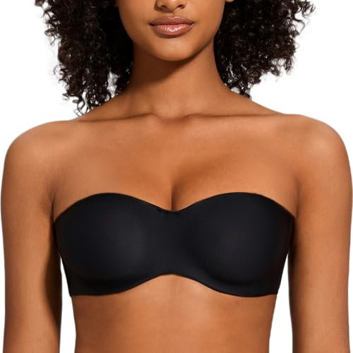MELENECA Women's Strapless Minimizer Multiway for Large Bust Unlined Seemless Underwire Bandeau Bra Black 34G