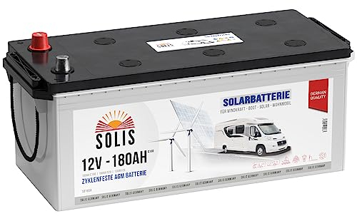 SOLIS Solarbatterie 12V 180Ah AGM Batterie Versorgungsbatterie Wohnmobil Verbraucher Boot Wohnwagen Camping Batterie zyklenfest (180AH 12V)