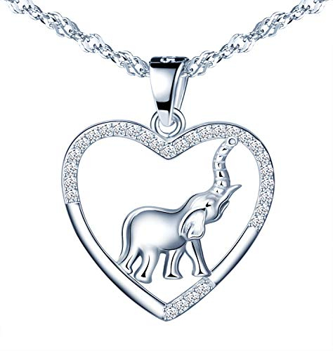 MicLee Damen Halskette 925 Sterling Silber Zirkonia Leeres Herz Elefant Anhänger Kette mit Geschenkbeutel Super Geschenk für Paar Pärchen Mutter Tochter