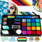 FLYISH DIRECT Maquillage Enfant Kit Peinture Visage Enfant, Maquillage Halloween, 18 grandes peintures à l'eau, 28 pochoirs, un gâteau arc-en-ciel, 2 craies pour cheveux 6 pinceaux 2 paillettes