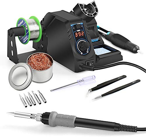 Toolour 2-in-1 Soldering Station 700W with Hot Air Gun and Soldering Iron, LCD Display, Fast Heat-Up, Temperature Compensation, 100-500℃ Adjustable, Auto Sleep, for Beginner & DIY Electronics Repair