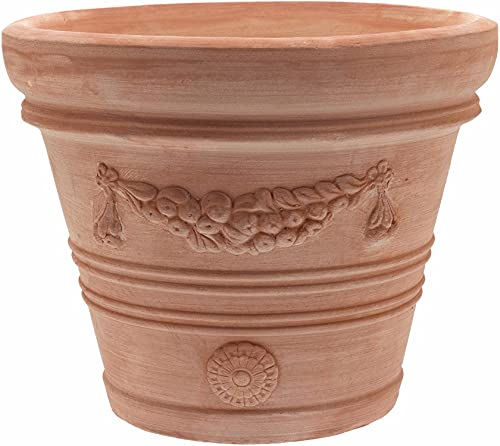 Pflanzgefäß Blumentopf Übertopf konisch rund mit Girlande Festonato Echtes Terrakotta -Handarbeit- ABSOLUT FROSTFEST (45cm)
