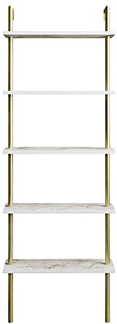 DECOROTIKA Paulina Industrial Bücherregal mit 5 Etagen, mit Mehreren Farboptionen (Gold- und Weißer Marmor-Effekt)