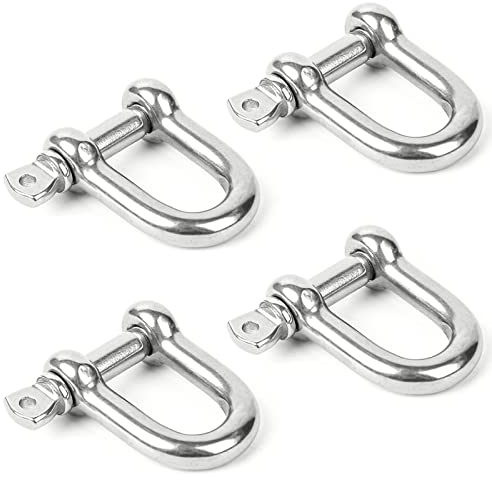 YHSWIN 4 Stück D Ring Schäkel, M8 Edelstahl Schraube Schäkel, Kettenschäkel mit Stift, Verbinder für Kette und Seil