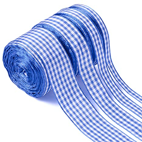 Pandahall 4 Rollen Gingham-Band blau und weiß kariertes Polyesterband Picknickband Weihnachten Wickelband für Schleifen Nähen Geschenkverpackungen Hochzeit Brautparty