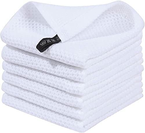 Moosfor Geschirrtücher 100% Baumwolle, 6er Set 30 x 30 cm, Weiche Geschirrhandtücher Küchenhandtücher Saugfähig Küchentücher Dicke Premium Geschirrtuch Spüllappen Putzlappen, Weiß
