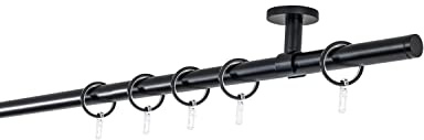 ondeco Gardinenstange auf Maß 20mm Match 1-lauf Vorhangstange Deckenträger 4cm Stilgarnitur mit Ringen für Vorhänge 340cm Schwarz
