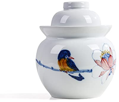 XFENG Bouteille de Bouteille de Kimchi céramique épaisée Blanche, Pot de Fermentation avec Couvercle, Nocturne coréenne cornichon de Chou scellé, Bocal de Rangement Sauerkraut (Taille : L)