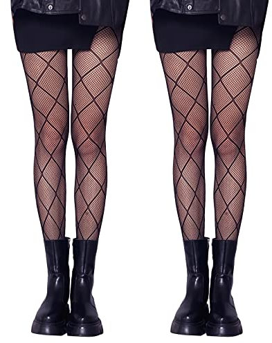 SERAPHY Strumpfhosen Damen Muster, Hohe Taille Sexy Netzstrumpfhose mit Reizvollen und Charmanten Aushöhlen Muster, Schiere Mesh Loch Strumpfhose-Schwarze Kreuz und Quer(2 paar)