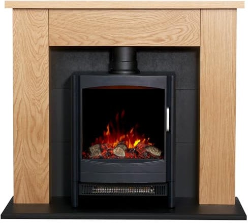 Adam Chester Stove Fireplace in Oak & Black with Sureflame Keston Electric Stove in Black, 39 Inch