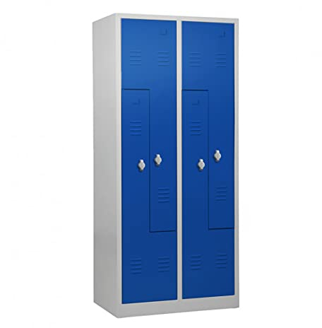 Schrank & Stuhl Spind – Metallspind in Z-Form 2 x 2 Abteilen 180 x 80 x 50 cm, Spindschrank mit Drehriegelvorrichtungen, Lieferung komplett montiert, Grau/Blau