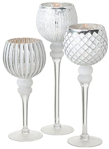 mucHome Windlicht Milo, 3 teilig, Höhe 30, 35 und 40cm, Glas, Weiß/Silber