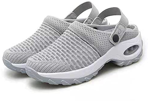 Orthopädische Slip on Schuhe Mit Luftkissen Für Diabetiker, Frauen Luftkissen Mesh Krankenschwesterschuhe, Plattform, Luftkissen Sandalen,Grau,39