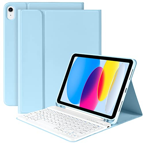 KBCASE für iPad 10/11 Generation Hülle mit Tastatur Slim Tastatur Hülle für iPad 10. Gen/11. Gen Abnehmbare Bluetooth für Keyboard 10. Gen 10,9 2022/11 Generation A16 2025,QWERTZ Layout